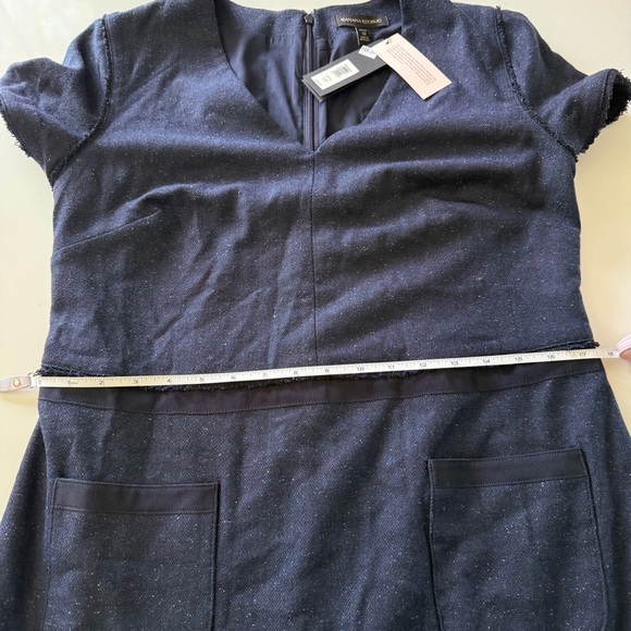 Banana Republic-Navy Blue-Wool Blend-Tweed-Speckled-Fringe-NWT-Sheath Dress-12 P - Picture 9 of 16